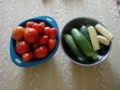 Monday's harvest of cucumbers, tomatoes and corn.