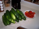 Cucumbers and tomatoes harvested one evening