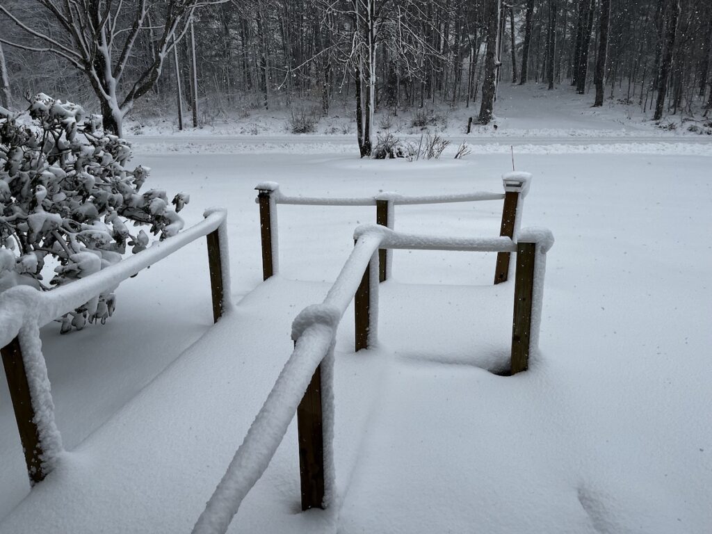 First snow of the season, view out the front walk.