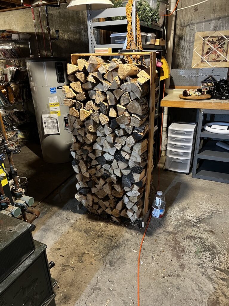 Racked firewood in the basement