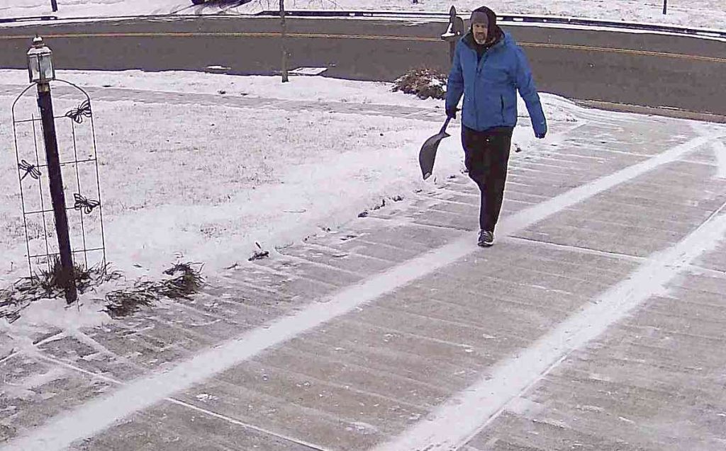 Me heading back in after shoveling snow from driveway and sidewalks.